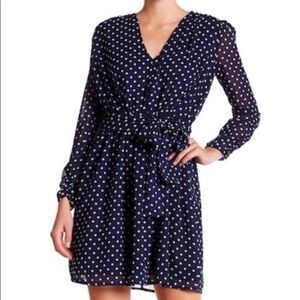 Walter Baker ($270) Navy Polka Dot Long Sleeve Dress | As Is